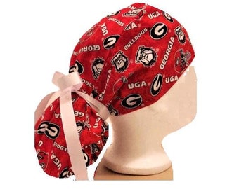 Georgia Ponytail Scrub Cap - 3 Different Sizes of Ponytail Pouches + Can Add Buttons + Handmade in the USA