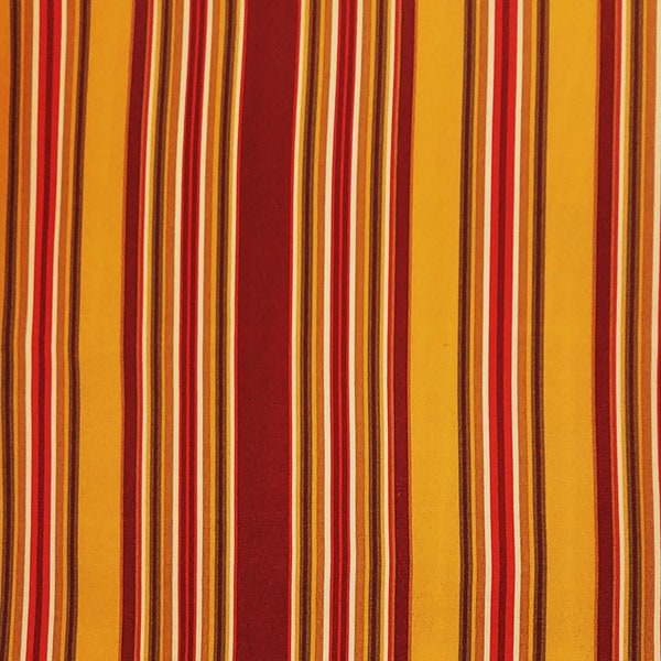 Canvas Fabric - Gold + Maroon + Green Stripes - Upcycled Fabric -For Craft Project + Use to Make Outdoor Cushions, Tote Bags, etc - 4 pieces