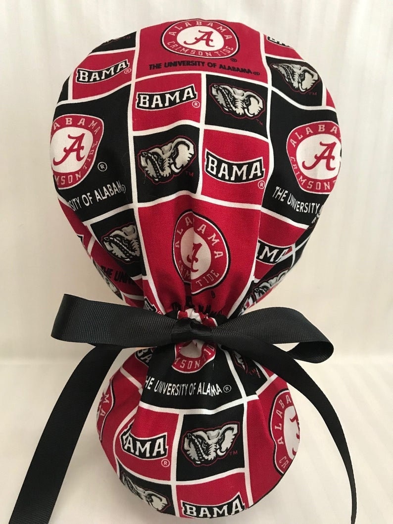 Ribbon or Fabric Ties Ponytail Scrub Hats Can Add Buttons Regular-sized or Extra Large Pouch 10 Different Teams Sport Team Fabrics
