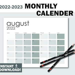 2022-2023 Monthly Calendar, Printable Calendar, Digital Calendar, Monthly Planner, Minimalist Calendar, Modern Calendar