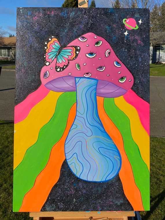Trippy Mushroom Acrylic Painting Etsy