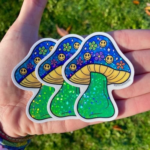 Trippy Mushroom Lava Lamp Holographic Stickers Etsy