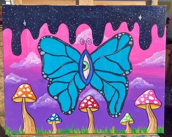 Trippy farfalla pittura acrilica 16x20