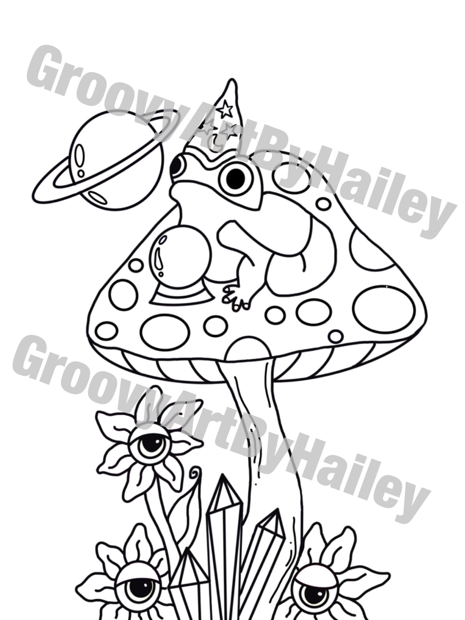 Frog wizard coloring page, instant download