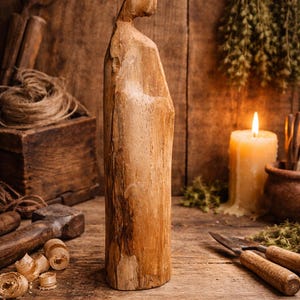 Old Alder Wood Ritual Figurine - Primitive Pagan Altar Decor, Folk Art