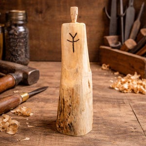 Handcrafted Wooden Horned Figurine - Ancient Tree Altar Sculpture, Pagan Folk Art
