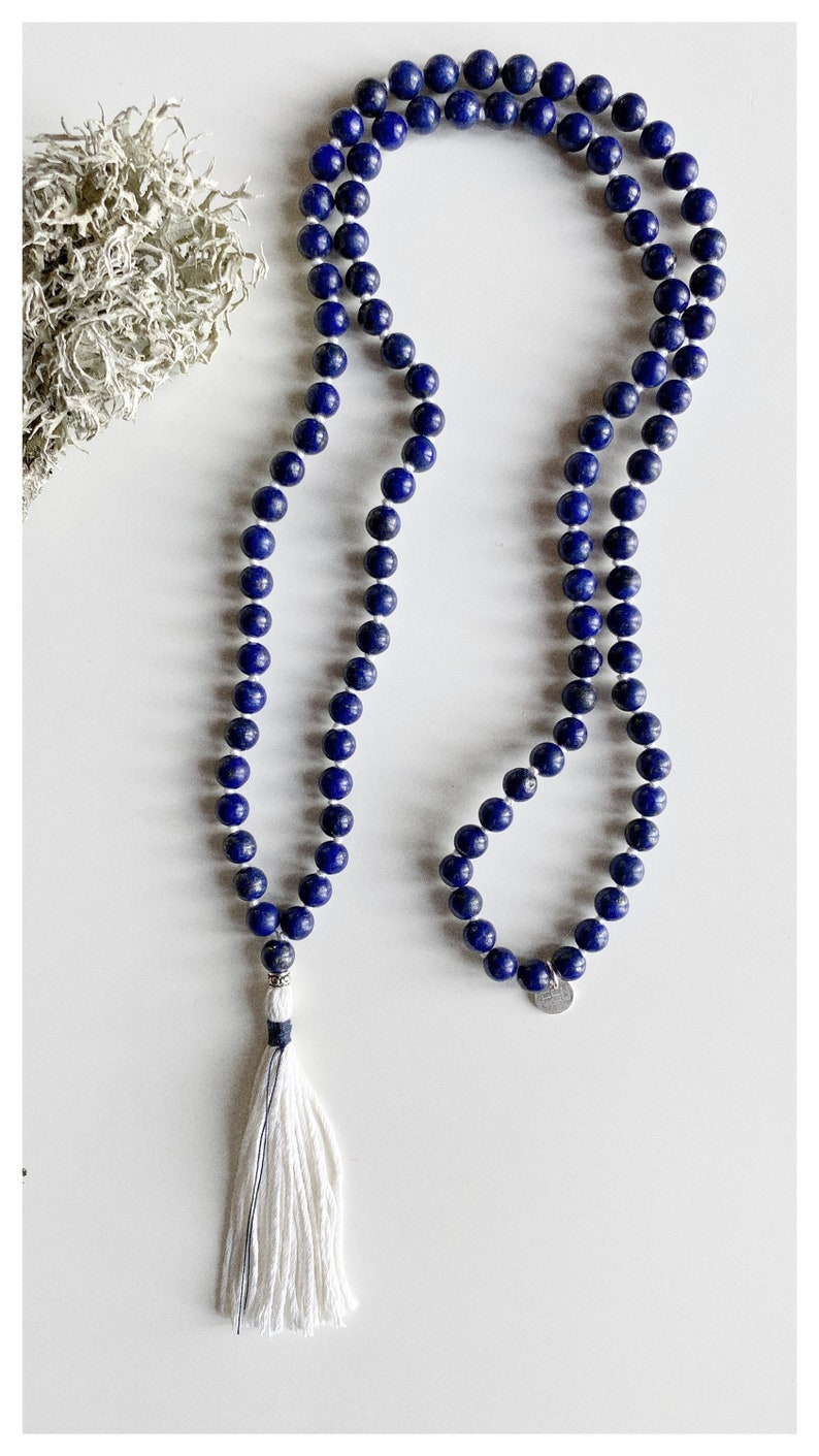 108 Mala Prayer 6 mm Beads Yoga Gift for Her Blue Handmade Mala INTUITION Mala Necklace with Lapis Lazuli Tassel Necklace