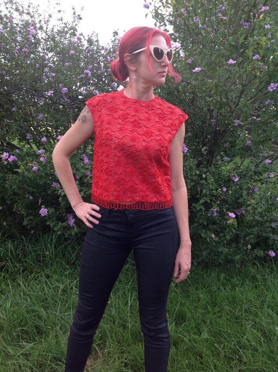 Gorgeous Hand-Made Vintage Hand-Beaded Lace Top - 