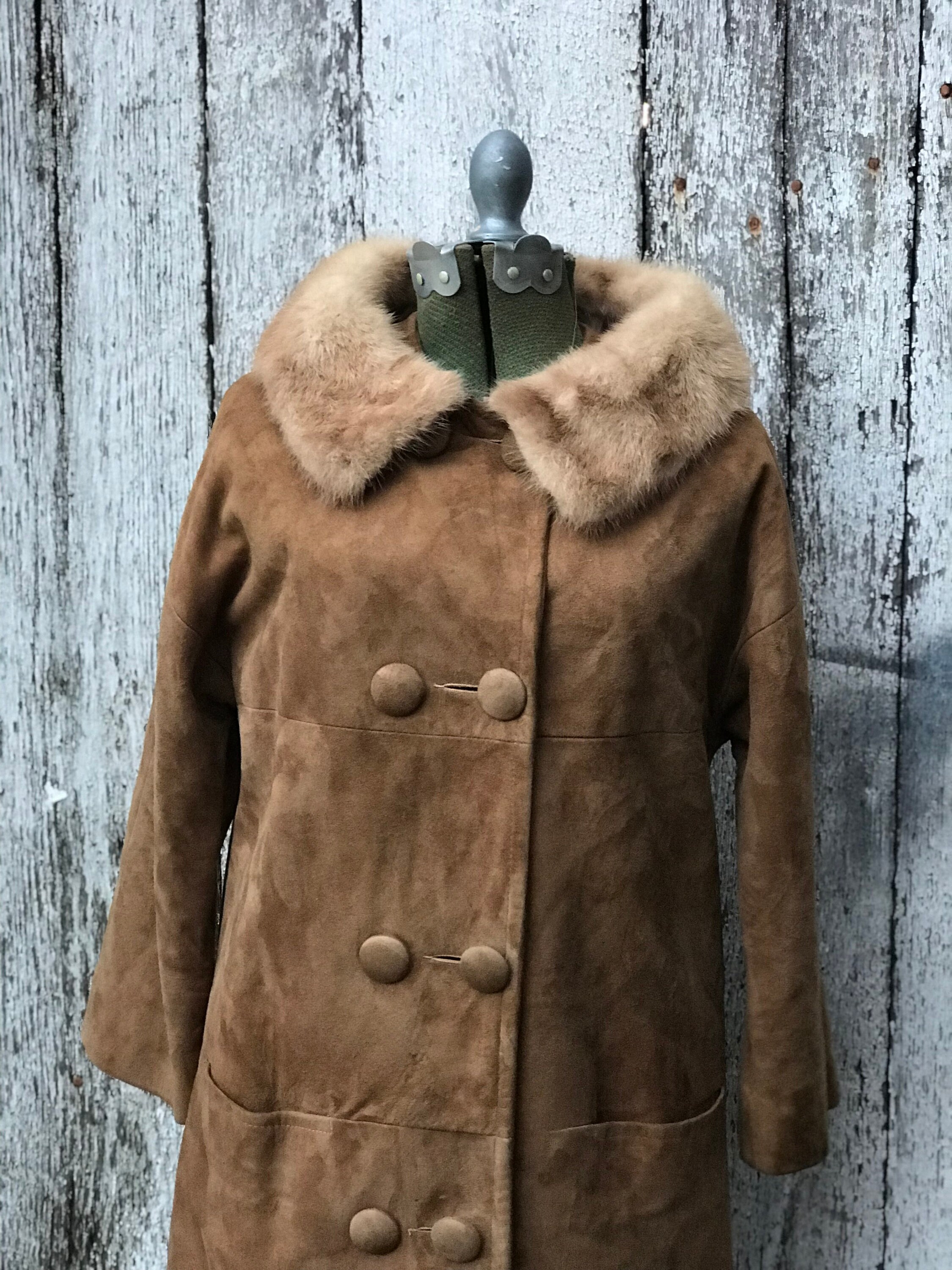 1950's Caramel Suede Straight A-Line Coat with Blonde Mink | Etsy