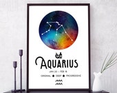 Aquarius Constellation PRINTABLE Wall Art - Zodiac Print DIGITAL DOWNLOAD - Star Sign Bedroom Decor - Astrology Poster - Aquarius Gifts