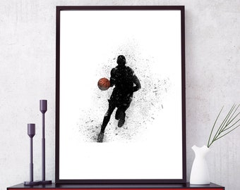 Basket STAMPABILE Wall Art - Download DIGITALE Poster sportivo - Regalo per fan NBA - Decorazione palestra - Stampa palleggio basket - Allenatore di basket