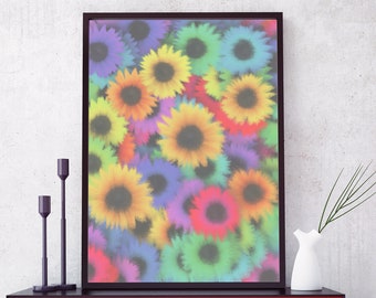 Flower Power PRINTABLE Wall Art - Hippie Decor DIGITAL DOWNLOAD - Rainbow Floral Print - Trippy Home Decor - Colorful Psychedelic Poster