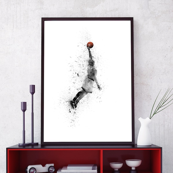 Basketball DIGITAL Download Wall Art - PRINTABLE Black & White Dunk Poster - Sports Pictures - Bedroom / Dorm / Gym Decor - Gift for NBA Fan