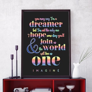 John Lennon Imagine Lyrics PRINTABLE Poster - Song Lyric Wall Art - DIGITAL DOWNLOAD John Lennon Print - You May Say I&#39;m a Dreamer