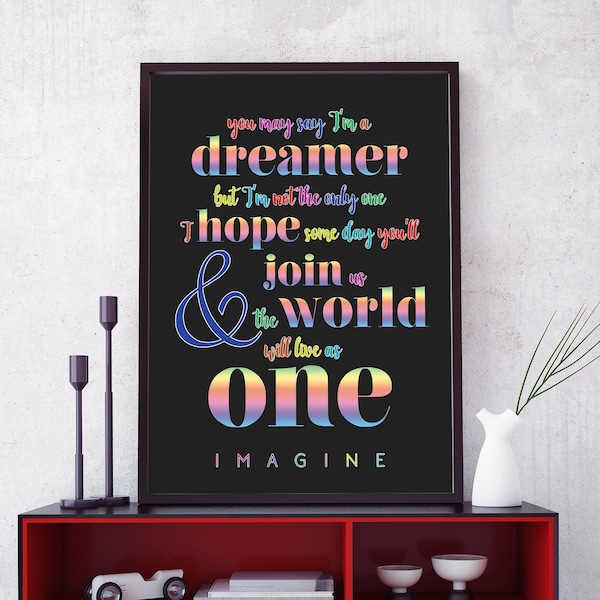 John Lennon Imagine Lyrics PRINTABLE Poster - Song Lyric Wall Art - DIGITAL DOWNLOAD John Lennon Print - You May Say I'm a Dreamer