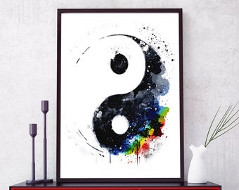 Yin Yang Print PRINTABLE Wall Art - Watercolor Yin Yang Poster DIGITAL DOWNLOAD - Chinese Philosophy Decor - Symbolism Signs