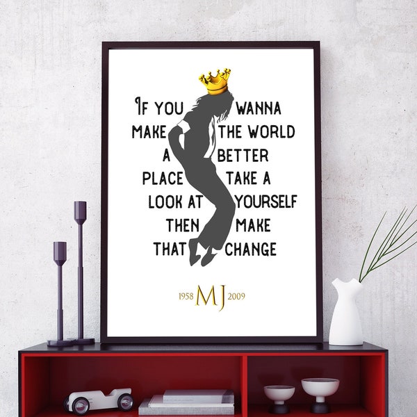 Michael Jackson PRINTABLE Poster - MJ King of Pop DIGITAL Download Print - Song Lyrics Wall Art - Man in the Mirror Lyric Art