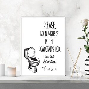 Downstairs Toilet PRINTABLE Poster - Funny Restroom Sign DIGITAL DOWNLOAD - Toilet Humour Print - Washroom Decor - Bathroom Quotes Wall Art image 1