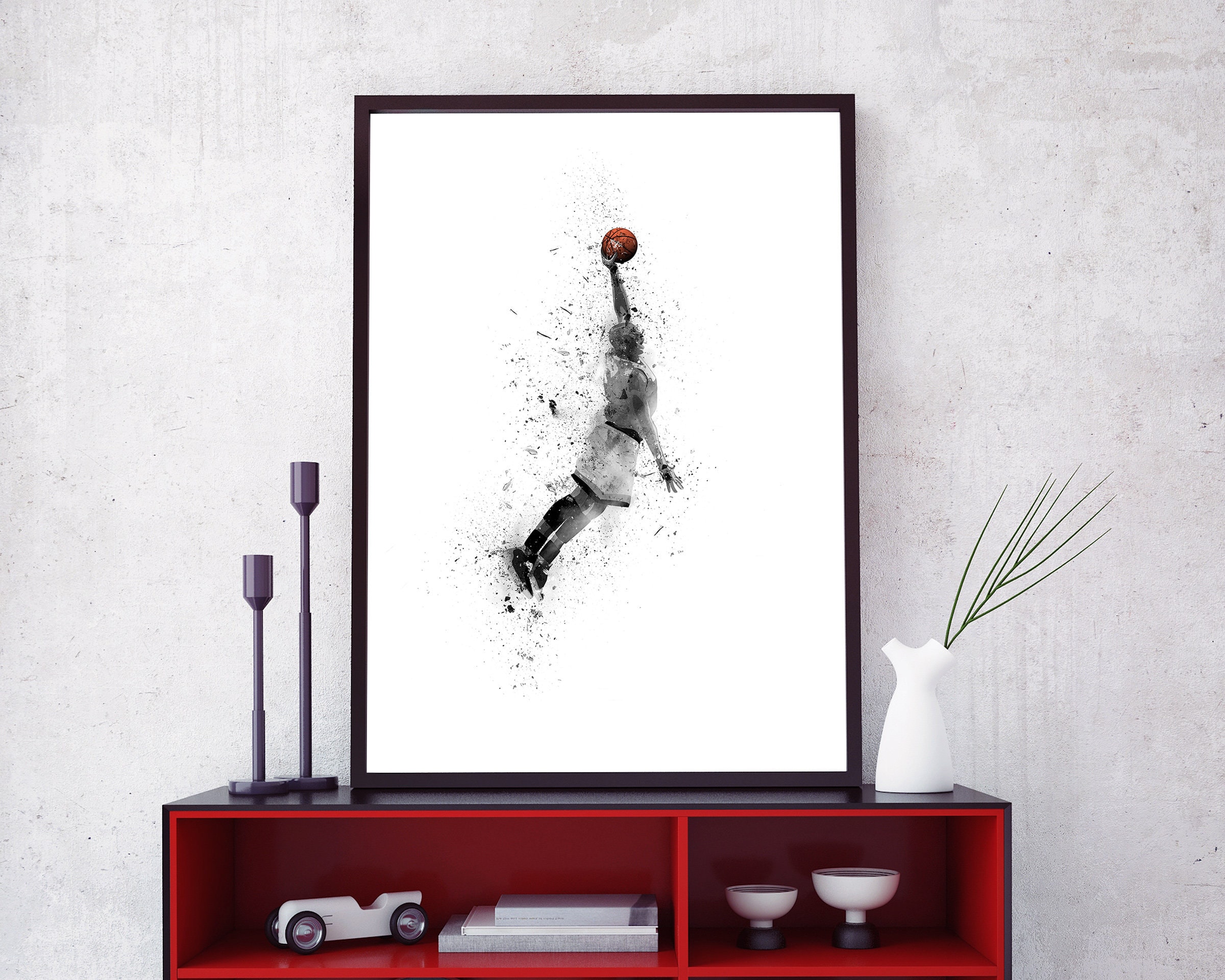 Basket DIGITALE Scarica Wall Art - STAMPABILE Poster Dunk in bianco e nero - Immagini sportive - Decorazione per camera da letto / dormitorio / palestra - Regalo per fan NBA
