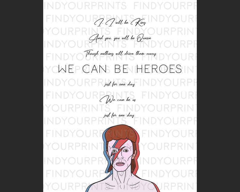 David Bowie Heroes Print We Can Be Heroes Song Lyrics Wall Etsy UK