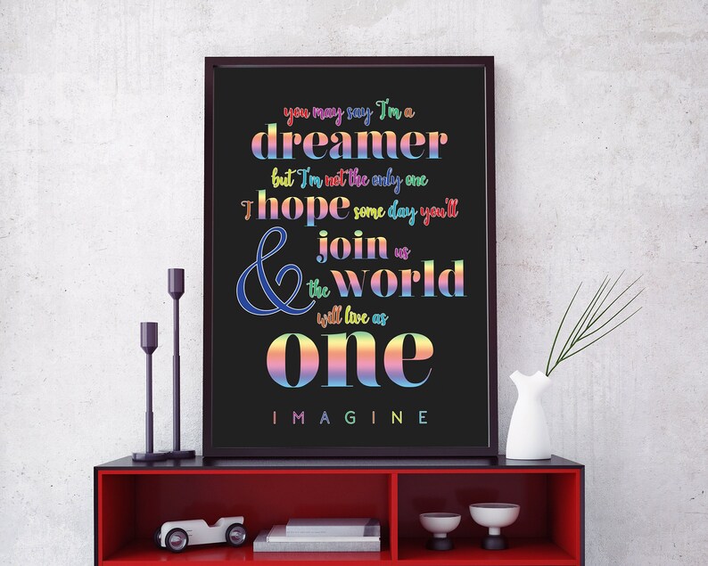 John Lennon Imagine Lyrics PRINTABLE Poster Song Lyric Wall | Etsy
