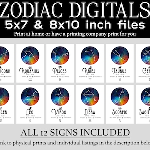Zodiac Collection PRINTABLE Posters - DIGITAL DOWNLOAD Constellation Prints - Set of 12 Star Signs Decor - Astrology Wall Art Gifts