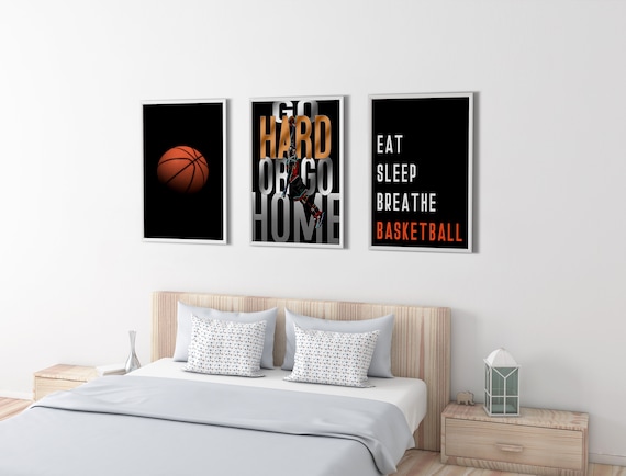 Ensemble de basket-ball de 3 impressions Art mural de chambre à coucher  Affiches de salle de sport Cadeau pour fan de NBA Décor de chambre  dadolescent Image de grotte dhomme UNFRAMED 