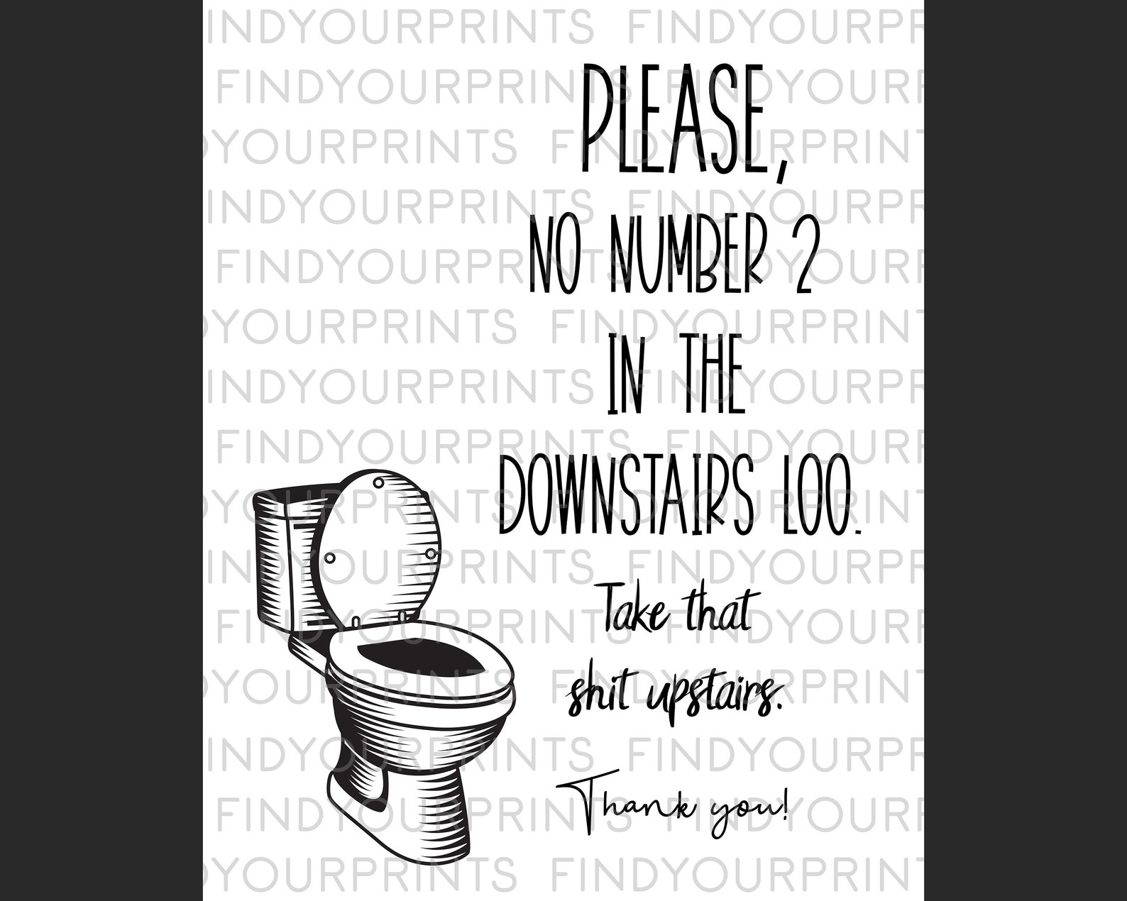 Downstairs Toilet PRINTABLE Poster Funny Restroom Sign Etsy