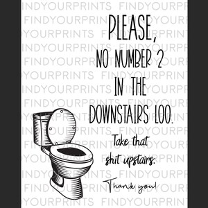 Downstairs Toilet PRINTABLE Poster - Funny Restroom Sign DIGITAL DOWNLOAD - Toilet Humour Print - Washroom Decor - Bathroom Quotes Wall Art image 4