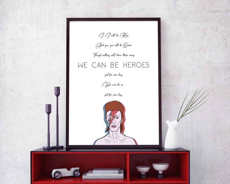 David Bowie Heroes Print We Can Be Heroes Song Lyrics Wall Etsy