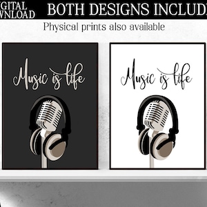 Music is Life Poster PRINTABLE Wall Art - DIGITAL Download Music Prints - Music Studio Decor - Gift for Musician - Gift for Singer or DJ