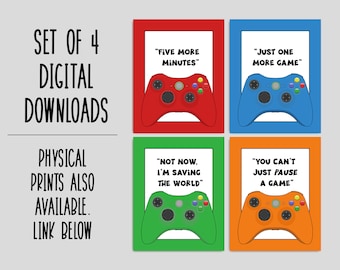 Gaming DIGITAL DOWNLOAD Prints - Set of 4 PRINTABLE Video Games Wall Art - Gamer Gift