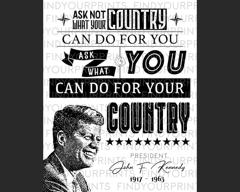 JFK Poster - John F Kennedy Print - Ask Not What Your Country Quote ...