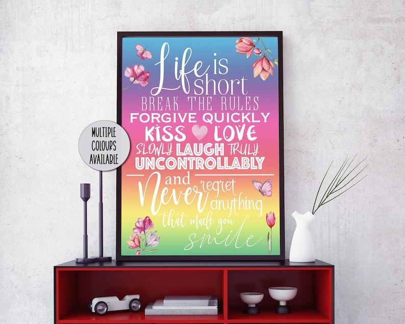 Life Is Short Quote Print Teenage Bedroom Wall Art College Dorm Decor Sweet 16 Gift Inspiring Quotes Poster Mark Twain Unframed