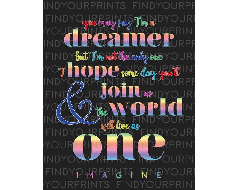 John Lennon Imagine Lyrics PRINTABLE Poster Song Lyric Wall - Etsy