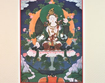 Printed jn natural canvas, Thangka, White Tara 16 inch