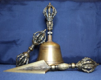 Ritual Tool Vajra six petal lotus, Ghanta Kila Dorje Drilbu Phurba.