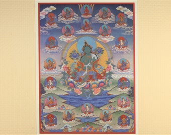 Twenty-one Taras Tibetan Thangka Printed on natural canvas