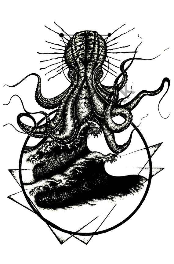 Imprimer Dessin De Poulpe Stylo Et Encre Dot Work Décoration Murale