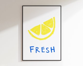 Lemon Fresh Kitchen Print | Lemon Wall Art Print | Hand Drawn Lemon Print | Fruit Print For Kitchen | Unframed Print | Dining Room Art