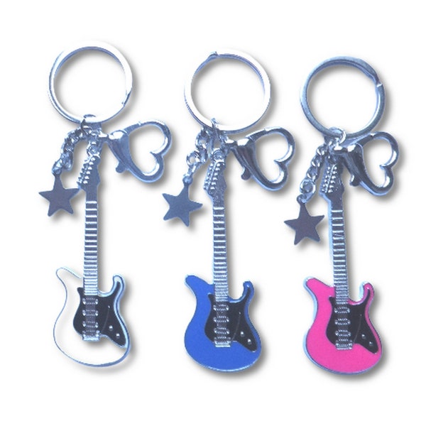 Electric Guitar Metal and Enamel Keyrings - Excellent Gift Idea
