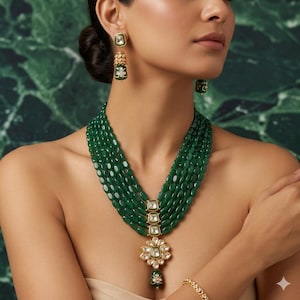 Conjunto de collar de cuentas verde esmeralda, collar indio artesanal de gran impacto, regalo para invitados de boda, colección NEHA'S.