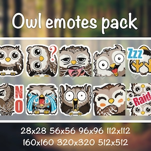 Owl Emotes Pack | Twitch, Discord, WhatsApp, YouTube, Viber | Cute Kawaii Owl Emoji