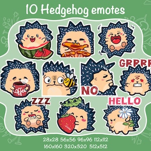 Hedgehog Emotes Pack | Twitch, Discord, WhatsApp, YouTube, Viber | Cute Kawaii Hedgehog Emoji