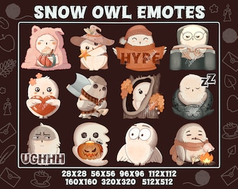 Snow Owl Emotes | Twitch, Discord, WhatsApp, YouTube, Viber | Cute Kawaii Owl Emoji