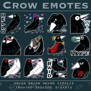 Quinn the Crow Emotes | Twitch, Discord, WhatsApp, YouTube, Viber | Cute Raven Crow Bird Emoji