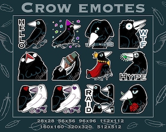 Quinn the Crow Emotes | Twitch, Discord, WhatsApp, YouTube, Viber | Cute Raven Crow Bird Emoji