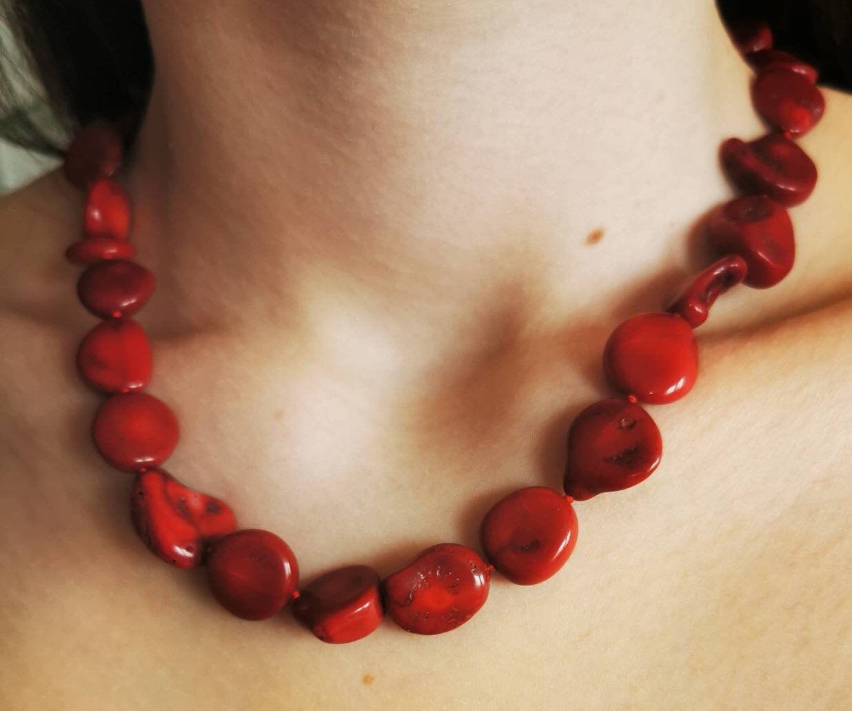 Red Coral Necklace Raw Italian Coral Jewelry for Women  Etsy