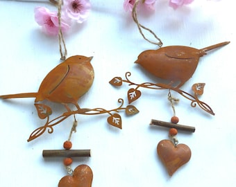 Fensterhänger, Vogelpärchen aus Metall,  Edelrost, ca. 16 x 17  und  16 x 19  cm , Gartendekoration, Wintergarten