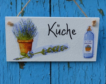 Geschenkidee ....selbstgemachte Sprüche-Tafel...Küche...Lavendelmotive,  20 x 10 cm + Aufhänger, Sisalschnur,  jedes ein Unikat !!!